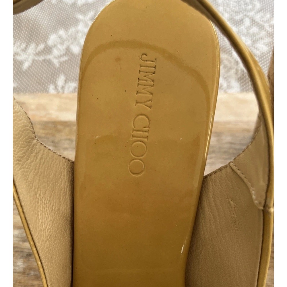 Jimmy Choo Praise Cork Patent Leather Yellow Platform Slingback Wedge S 38.5 - Picture 3 of 14